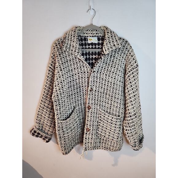 Vintage CCH Import Button Up Handknit Fair Isle Wool Jacket Cardigan Sweater M/L - Picture 1 of 7